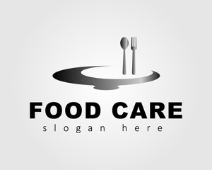 The food care logo is designed with an illustration of a plate and cutlery symbol colored in a gradient pattern.