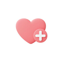 Obraz premium 3D Pink Heart Plus Icon: Add to Favorites, Love, Like Button Isolated on Transparent Background