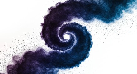 Mysterious Cosmic Spiral of Exploding Indigo and Violet Powder Particles on White