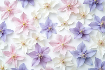 Delicate watercolor columbines in soft pastel colors create serene floral pattern, evoking tranquility and beauty