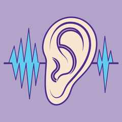Human Ear with Sound Waves Illustration for Audiology Hearing Healthcare