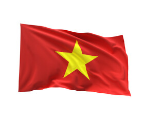Vietnamese Symbol of Pride: The national flag of Vietnam, with its bold red background and radiant golden star, waves proudly, a symbol of nationhood and cultural identity.