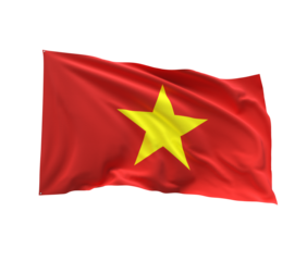 Vietnamese Symbol of Pride: The national flag of Vietnam, with its bold red background and radiant golden star, waves proudly, a symbol of nationhood and cultural identity.