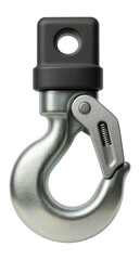Obraz premium Compact zinc-plated tow hook with a spring-loaded latch for agricultural machinery.