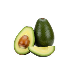 Avocado in Focus: A vibrant showcase of fresh avocado, its rich green exterior invitingly contrasting with the creamy flesh and earthy pit within, inviting healthy and flavorful eating.