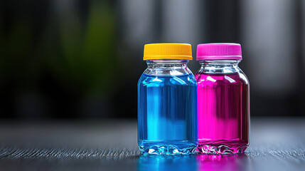 Refreshing sports drinks in vibrant blue and pink bottles, perfect for hydration and performance