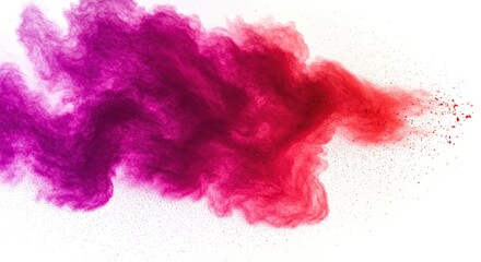Vibrant Magenta and Crimson Powder Cloud Bursting Dynamically on White