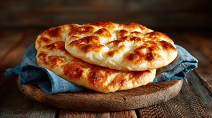 Golden-brown bread loaves perfectly baked and stacked on a wooden table, showcasing their crispy crust and soft interior, ideal for food enthusiasts and bakers alike.