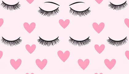 Pink pattern of hearts and eyelashes