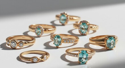 Elegant Collection of Gold Rings with Turquoise and Diamond Gemstones, Jewelry, Fashion, Lifestyle, Product Photography