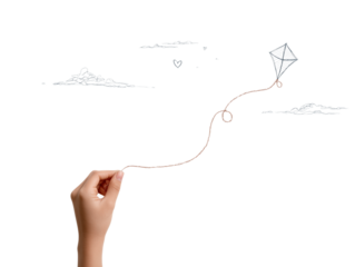 A hand delicately guides a kite, soaring into the expansive sky