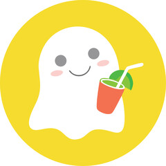 Cute Cartoon Ghost Enjoying a Refreshing Summer Cocktail