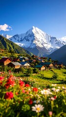 Fototapeta premium Mountain village bathed in sunlight