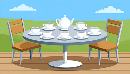 Simple Silver Table Set for Tea Glinting in Morning Sunlight