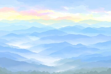 Fototapeta premium Pastel mountain range vista, hazy and serene