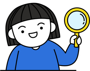 돋보기 단발머리 어린이 일러스트