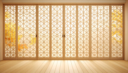 Elegant Paper Lattice Screen Filters Autumn Light into Tea Room