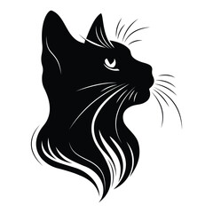 Cat vectori con silhouette  isolated on a white background. Vector illustration of a cat, face, logo, symbol and sign. Pet animal icon vector illustration.