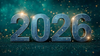 Metallic Twenty Twenty-Six Glowing Date on Bright Green Background for Festive Celebrations