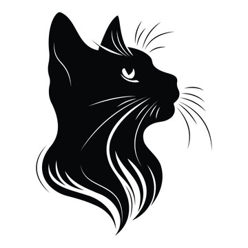 Cat vectori con silhouette  isolated on a white background. Vector illustration of a cat, face, logo, symbol and sign. Pet animal icon vector illustration.