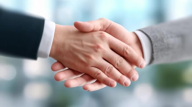 Business partnership agreements handshake in formal corporate office