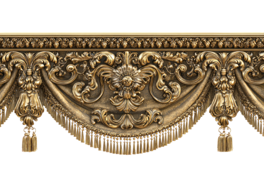 Ornate gold trim with sculpted drapery and tassels