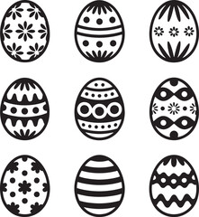 Collection of easter eggs with various patterns isolated on white background.
