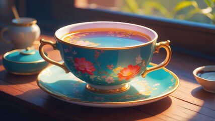 Fototapeta premium An untouched teacup in morning stillness. 