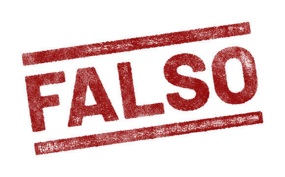 Red rubber stamp with Spanish text &lsquo;Falso&rsquo; (False) isolated on transparent background