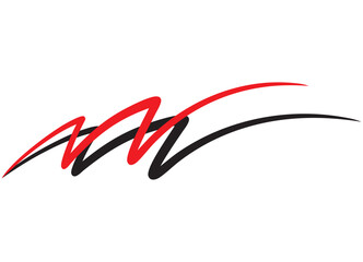 Abstract vector pattern of black and red curved lines on a white background. Sports design element. Vector background. Decor for car body, boat, sportswear, toy