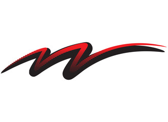 Curved striped line, underline. Abstract vector red and black pattern on white background. Sports design element. Vector background. Decor for car body, boat, sportswear, toy