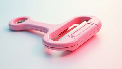 Close-up of a modern, pink vegetable peeler.