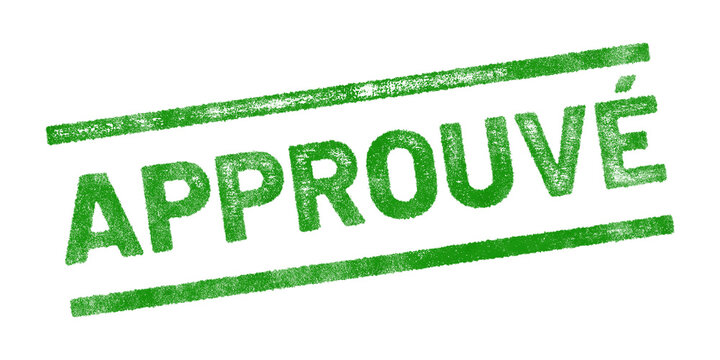 Green rubber stamp with French text &lsquo;Approuv&eacute;&rsquo; (Approved) isolated on transparent background