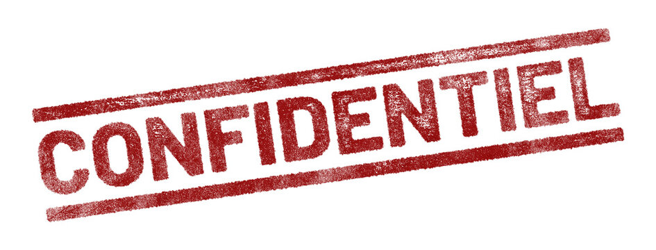 Red rubber stamp with French text &lsquo;Confidentiel&rsquo; (Confidential) isolated on transparent background