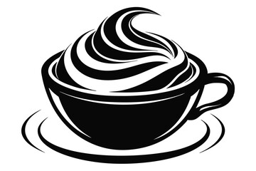 Black Silhouette of Coffee Cup Topped with Whipped Cream and Saucer Design