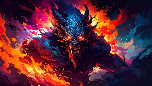 Fiery demon creature in vibrant colors
