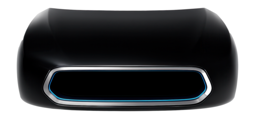 Fiberglass hood with a wide front grille cutout and smooth surface