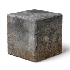 A single textured grey cube on a white background