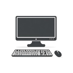 A black computer monitor, keyboard, and mouse on a white background.