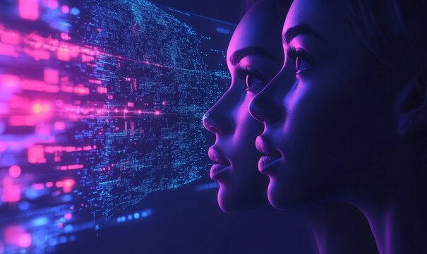 AI cybersecurity threat illustration concept. A group of multiethnic IT specialists analyzing data and artificial intelligence cyber attack risks. The team works together to assess, Generative AI