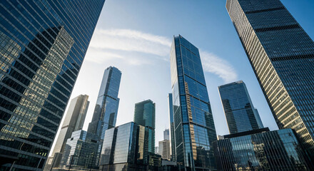 Fototapeta premium Cityscape: Modern Skyscrapers Reaching for the Sky