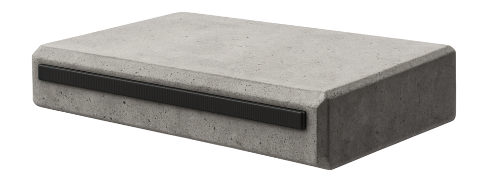 Concrete staircase step with a rough texture and chamfered corners