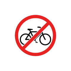 No bicycles allowed sign, a red prohibition symbol for traffic regulation and safety. Vector icon of a forbidden bike zone.