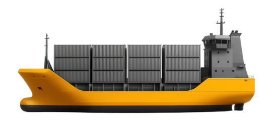 Feeder vessel with a yellow hull and compact container layout