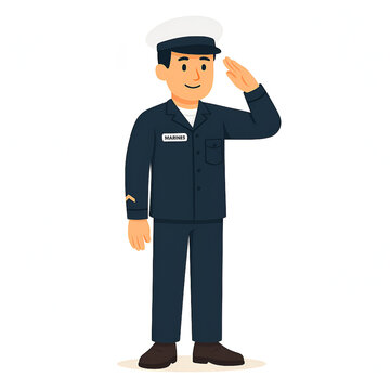 Cartoon Marine Soldier Saluting in Uniform &ndash; Flat Style Full-Body Military Character