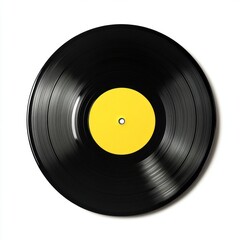 Obraz premium Black vinyl record with yellow center disk.