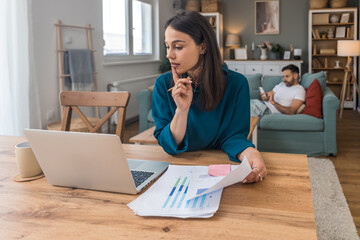 Young freelance business finance woman has a problem with attention deficit hyperactivity disorder...