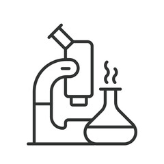 Research, icon in line design. Research, science, data, analysis, experiment, laboratory, magnifying glass on white background vector. Research, editable stroke icon