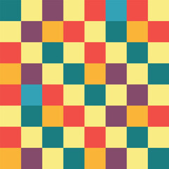 Abstract geometric checkerboard pattern with warm and cool color palette square blocks for backgrounds