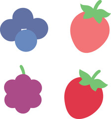 Simple Flat Vector Illustration of Various Berries Including Strawberries Blueberries and Mulberries on a White Background